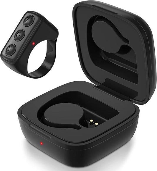 Fingertip Bluetooth Remote Control TIK TOK Wireless Page Turner TYUOBOX Camera Remote Shutter Selfie Button Controller with Charging Case for iPhone Android Ipad Cell Phone (Black)