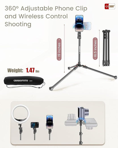 87" Phone Tripod, Overhead Flexible Tall Tripod Stand with Remote, Selfie Stick, Compatible with iPhone, 15.7" Gooseneck/Adjustable 360 Head, Gopro/Ring Light/Webcam/Video Recording/Vlogging