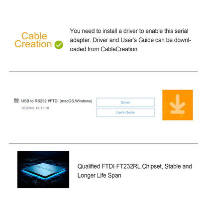 CableCreation USB to RS232 DB9 Serial Adapter Cable, FTDI Chipset, 6.6FT/2M