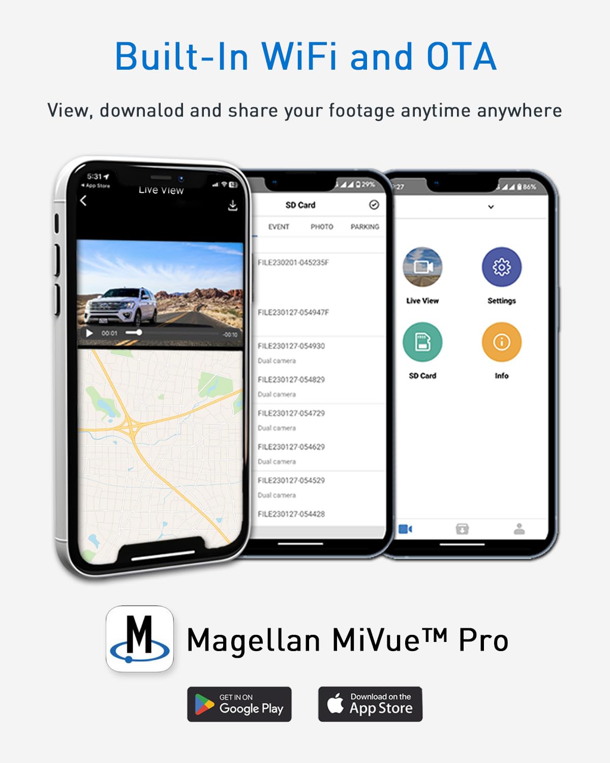 MAGELLAN DR50 3 Channel Dash Cam, 4K+2K Front Cabin Rear, Night Vision, Wide-Angle (170°), STARVIS 2 IMX678, Strong Mount, GPS, Wi-Fi App Control, 24H Parking Mode, Fatigue Alert, 64GB Card Included