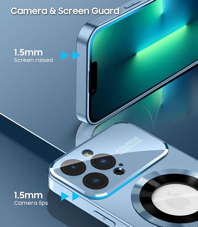 Magnetic for iPhone 13 Pro Max Case, Compatible with MagSafe, Built-in Camera Lens Protector, Logo View, Military Grade Drop Proof Phone Case Cover, Sierra Blue