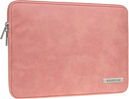 RAINYEAR 15.6 Inch Laptop Sleeve Protective Case PU Suede Leather Zipper Padded Cover Water Resistant Carrying Bag Compatible with 15.6" Notebook Computer Chromebook(Coral)