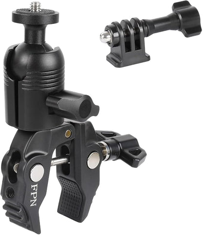 Aluminum Alloy Super Clamp Camera Mount with 360° Ball Head for Bike/Motorcycle Handlebar Pole Tripod Rod 0.5-2.0" Diameter, Compatible with GoPro, Insta360 X5 X4, DJI Osmo Action 5 Pro, Pocket 3