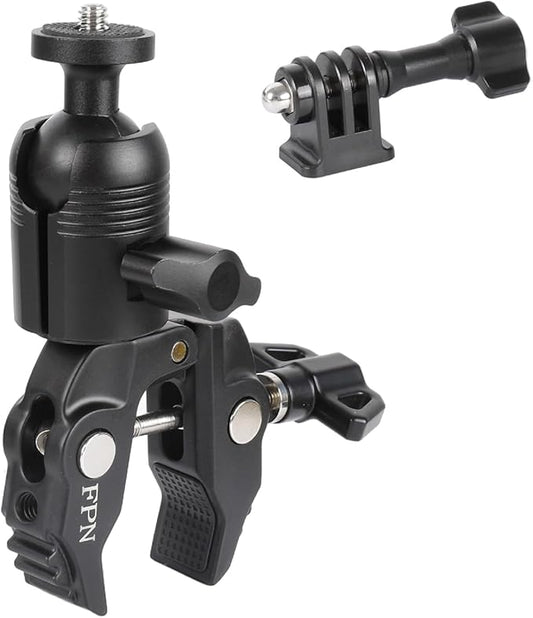FPN Aluminum Alloy Super Clamp Camera Mount with 360° Ball Head for Bike/Motorcycle Handlebar Pole Tripod Rod 0.5-2.0" Diameter, Compatible with GoPro, Insta360 X5 X4, DJI Osmo Action 5 Pro, Pocket 3