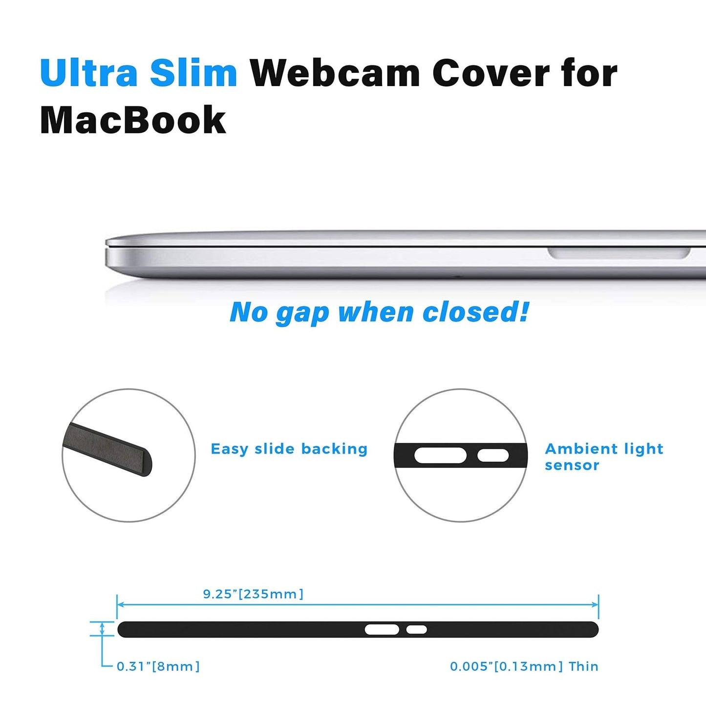 Eyebloc Magnetic Camera Cover for Laptop - 0.01-Inch Profile & Slim Webcam Cover - Magnetic Slide Privacy Control & Laptop Accessories - Pre-2020 Notch-Free Models, Black