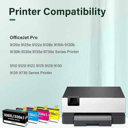 936XL 936 9125e Ink Cartridges Combo Pack: Replacement for HP 936e 936 Ink Cartridges for HP Printers OfficeJet Pro 9125e 9120e 9730e 9130 9135e 9122e 9128e 9110b 9120b 9130b 9130e