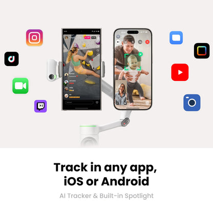 Insta360 Flow 2 Pro White - Industry-First AI Phone Gimbal with Apple DockKit, Pioneering 360º Pan Tracking, Free Tilt, Built-in Tripod/Selfie Stick, Portable Vlog/Travel Stabilizer