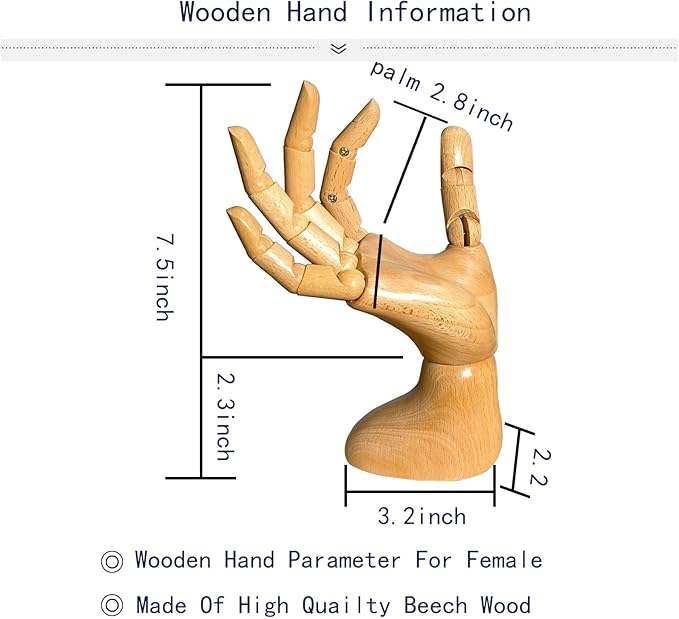 Mannequin,Mannequin Hand,Hand Model,Hand Mannequin for Nails,Drawing Mannequin,Wooden Hand,Wooden Mannequin,Wood Hand,Hand Model for Drawing,Female Hand of Right.