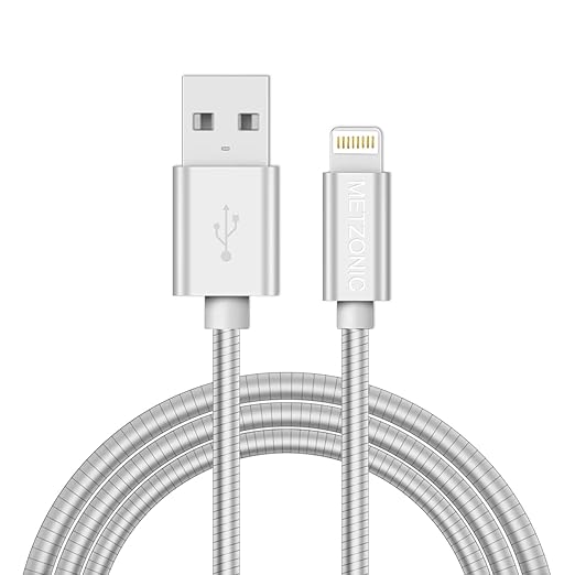 METZONIC MFi Certified Metal Charger Cable 3.3FT Stainless Steel Braided Fast Charging USB Cable High Speed Connector Data Sync Compatible with iPhone/iPad Transfer USB Cord