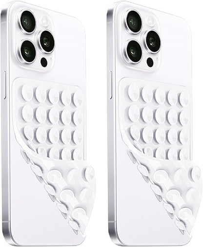 2 Pack Silicone Suction Cup Phone Case Mount Double Sided, Hands-Free Strong Grip Silicon Phone Holder, Non Slip Phone Accessories for Selfies and Videos (White)