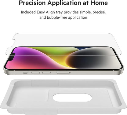 Belkin UltraGlass iPhone 14 Plus, iPhone 13 Pro Max Screen Protector - Easy Application with Installation Guide Tray - Crystal Clear Tempered Glass Screen Protector with AntiMicrobial-Treated Display