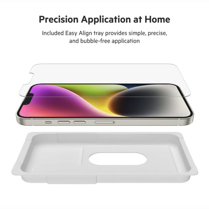 Belkin UltraGlass iPhone 14 Plus, iPhone 13 Pro Max Screen Protector - Easy Application with Installation Guide Tray - Crystal Clear Tempered Glass Screen Protector with AntiMicrobial-Treated Display