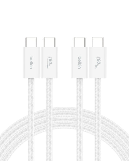 Belkin USB C to USB C 60W Braided Cable 2 Pack, 6.6ft iPhone Charger Cord