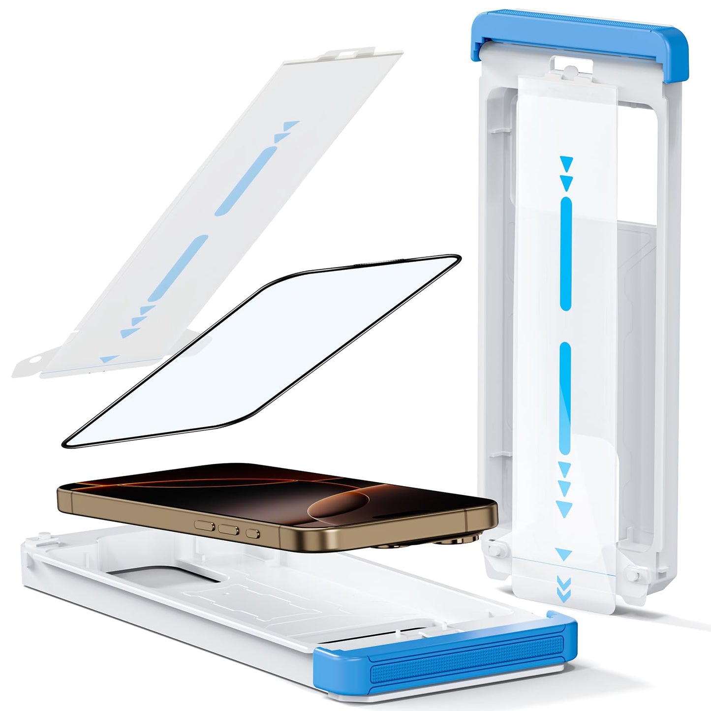 DDDDECADE Screen Protector for iPhone 16 Pro Max Military Grade Tempered Glass Auto-Alignment OneTouch Kit Cell Phone Accessories Bubble Free Case Friendly Auto Dust-Removal Easy Install [1 Pack]