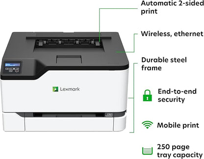 Lexmark C3326dw Color Laser Printer with Ethernet, Mobile-Friendly, Wireless Office Printer with Automatic Two-Sided Printing (3-Series)