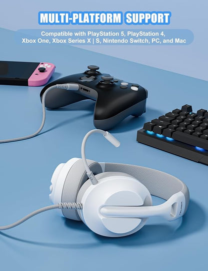 S30 Gaming Headset with Microphone,198g Lightweight Design, Wired Gaming Headphones for Xbox, Xbox Series X|S, PS5, PS4, Switch, PC, Noise Cancelling Mic, Soft Earmuffs (White)