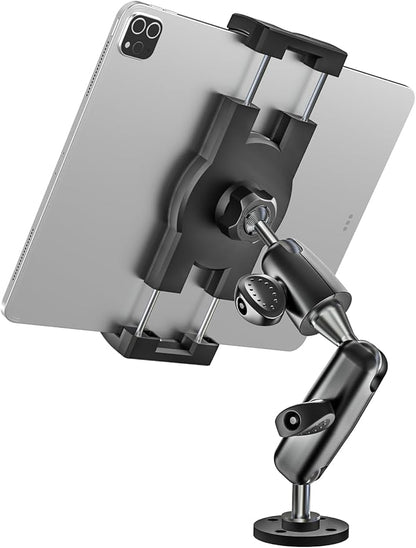 woleyi Aluminum Drill Base Tablet Holder for Car Dashboard - [360° Adjustable 2-Stage Arm] Heavy Duty Tablet Mount for Truck Car Mount Wall Desk, for iPad Pro/Air/Mini/Galaxy Tab/Z Fold, 4-13" Devices
