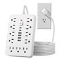 JouleLoom 10 FT Flat Plug Power Strip,11 Multiple AC Outlets with 6 USB Ports (2 USB C), 6 Feet Extension Cord, 1250W/10A, One Touch Switch Button, White