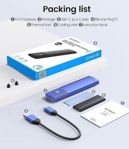 ORICO M.2 NVMe SATA SSD Enclosure Adapter Tool-Free, USB C 3.2 Gen 2 10Gbps NVMe, 5Gbps NGFF SATA PCIe M-Key(B+M Key) 2230/2242/2260/2280, Aluminum External M2 Reader Support UASP Trim-BL(G2A)