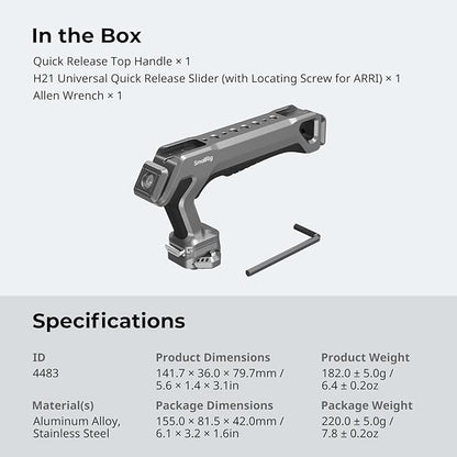 SmallRig Quick Release Top Handle with Quick Release Slider, Two-Way Smooth Installation, Ergonomic Design, 15kg Max. Load, Built-in Multiple Mounting Points, HawkLock H21-4483