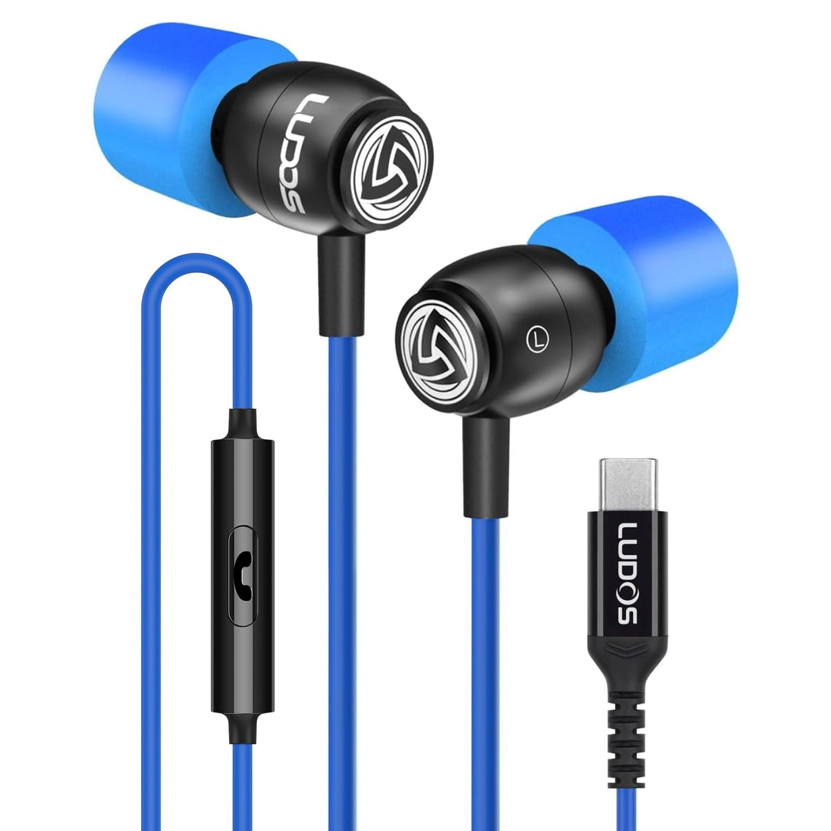 LUDOS Clamor Wired Earbuds in-Ear Headphones, 5 Years Warranty, Earphones with Microphone, Noise Isolating Ear Buds, Memory Foam for iPhone, Samsung, School Students, Kids, Women, Small Ears - Purple