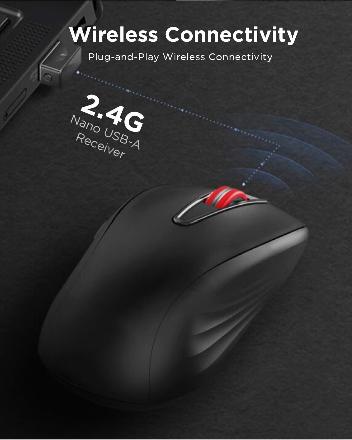 Lenovo USB-C Silent Mouse (WL500) - Silent Buttons, Ambidextrous Grip, Adjustable DPI, Plug-and-Play 2.4G Receiver Computer Mouse, Black