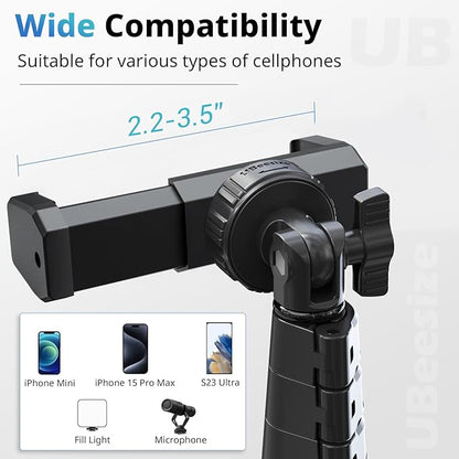 UBeesize 72" Phone Tripod & Selfie Stick, Camera Tripod Stand with Wireless Remote and Phone Holder,Compatible with iPhone Android, Perfect for Selfies/Video Recording/Live Streaming Black