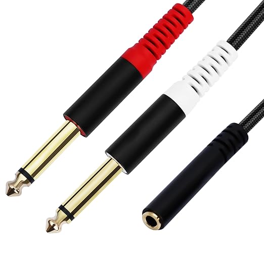 JOMLEY 3.5mm TRS Female to Dual 1/4" Mono Y Splitter Cable, 1FT