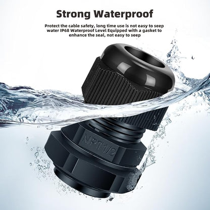 Cable Gland 12 Pack 1/2" NPT Waterproof Adjustable Connector Strain Relief Cord Connectors Joints Nylon with Gaskets…