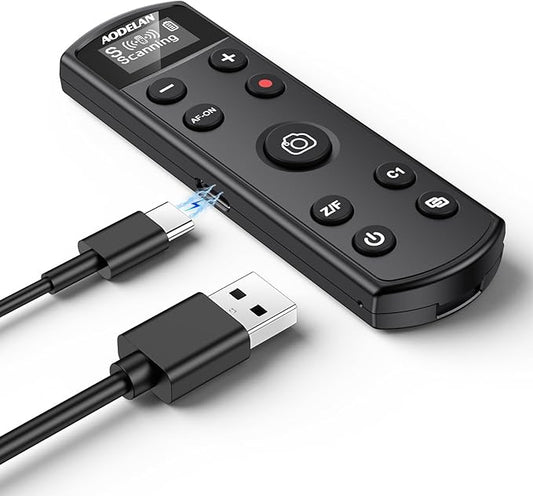 for Sony Camera Rechargeable Shutter Release, AODELAN Wireless Remote Control Zoom Focus Record Compatible with Sony ZV-E10,ZV-1F,ZV-1,A6400,A6700,A7C,A7III,A9,A9 II,DSC-RX0 II,Replace RMT-P1BT(Black)
