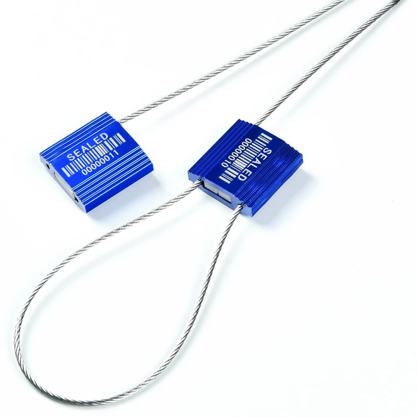 LeadSeals 50 Blue High Security Cable Seals With Barcode - Pull Tight Numbered Steel Anti-Tamper Shipping Self-Locking Tags for Logistics - ISO 17712 Certificated