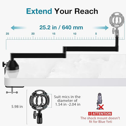 InnoGear Low Profile Mic Arm, 360° Rotatable Microphone Arm Stand Foldable Desk Mic Boom Arm for Fifine AM8 K669B Blue Yeti HyperX QuadCast SoloCast AT2020 and Other Mics