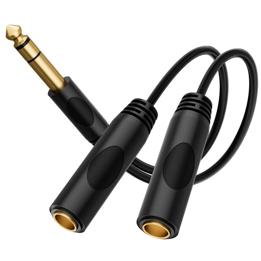 JOMLEY 1/4" Splitter Cable, 6.35mm TRS 1 Male to 2 Female Adapter, 20cm