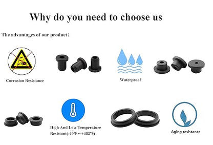 20 pcs 7/16" Drill Hole，1/4" ID Black Silicone Top hat Rubber Grommets for Wiring，Automotive，Firewall，Hole Plug，Desk，Screw，Water and Gas Pipe，Drain，House Siding，Cable Bushing，Glass，Wire Plug