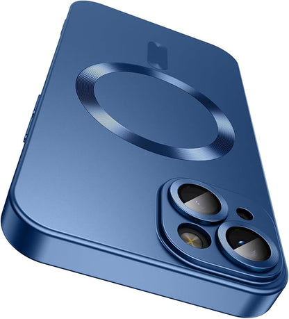 LEKEVO Magnetic for iPhone 14 Plus Case [Compatible with MagSafe][Built-in Camera Lens Protector] Slim Soft Silicone Bumper Shockproof Metallic Luster Phone Case (Blue)