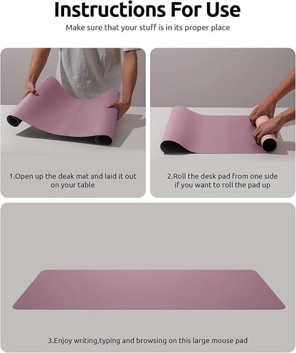 YSAGi Desk Pad, Desk Mat, Dual-Sided Desk Pad, 31.5" x 15.7" Laptop Leather Desk Pad Protector, Desk Blotter for Keyboard and Mouse, Waterproof Desk Writing Pad for Office and Home (Dark Pink+Pink)