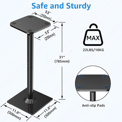MOUNTUP Universal Speaker Stands Pair for Surround Sound, 31" Height Floor Speaker Stands, Holds Bookshelf Speaker Satellite Speaker Large Speaker, Up to 22LBS Cable Concealing 9.8" Plate Black MU9132