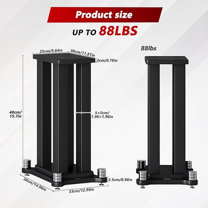 A Pair of Universal Speaker Stands, Heavy Duty Speaker Stands Holds Bookshelf Speaker Satellite Speaker Large Speaker, Vibration-Absorbing MDF Design, Holds 88lbs Speaker (Black, 40cm/15.7in)
