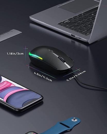 seenda Wired Mouse - USB Computer Mouse Wired with RGB Backlit Optical LED Mouse with Attached USB Cord for Laptops Notebooks Chromebook - Black