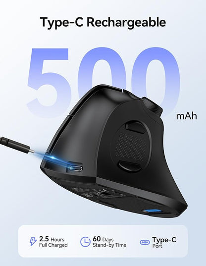 TECKNET Ergonomic Mouse, Rechargeable Wireless Bluetooth Mouse (BT 5.0/5.0+2.4G), Vertical Mouse with Volume Knob, Quiet Clicks, Cordless Mice 6 Adjustable DPI with USB A Receiver, Wide Compatibility