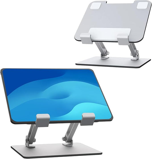 Foldable Aluminum Laptop Tablet Smartphone Stand — Adjustable Height & Angle, Portable Desk Holder with Anti-Slip Pads for iPad, iPhone, Kindle, Laptops & Tablets, Helping Reduce Neck and Eye Strain