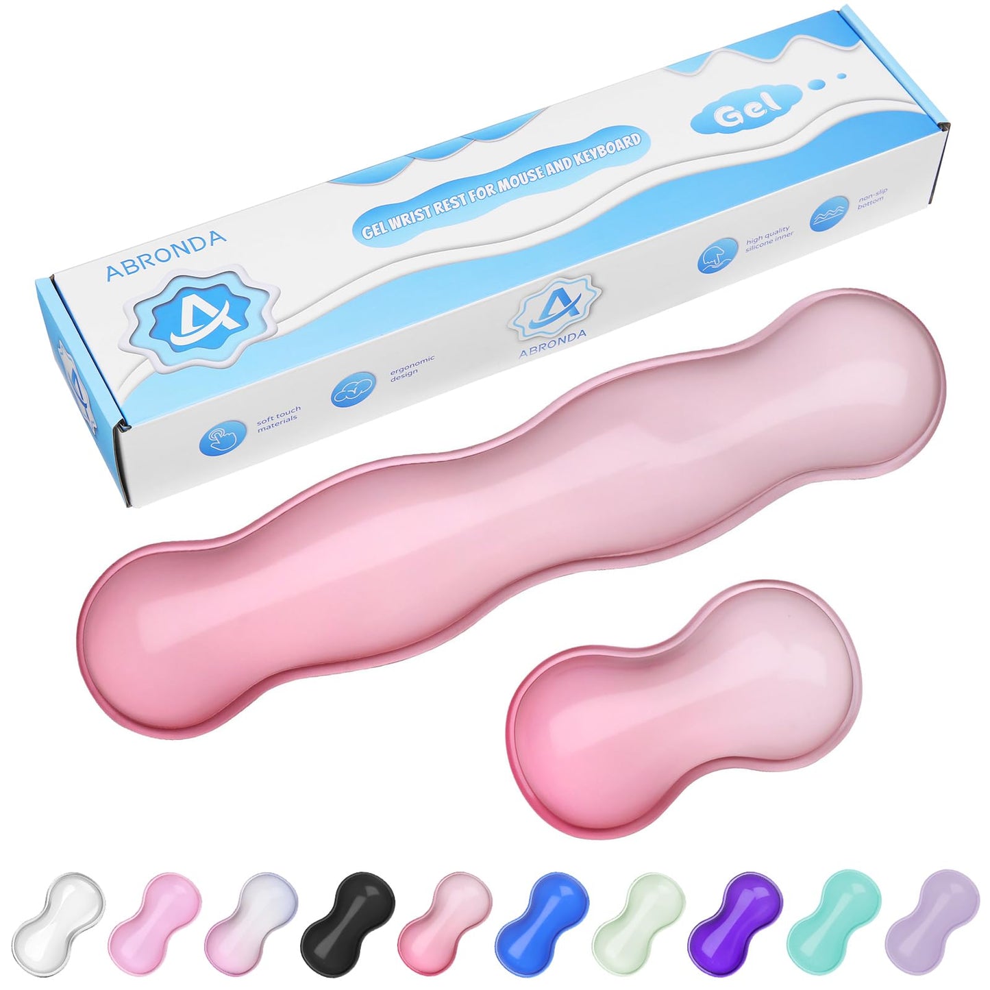 ABRONDA Gel Wrist Rest for Keyboard and Mouse, Wrist Rest for Keyboard, Mouse Wrist Support, Pain Relief, Cool Touch, Non-Skid, Keyboard and Mouse Wrist pad Set