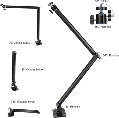 Articulating Camera Wall Moun with 1/4"-20 Threaded Compatible with DSLR/Security/Webcam/Action/LED Light/CCTV POV Camcorder Cameras,Adjustable Aluminium Alloy Arm Metal Base