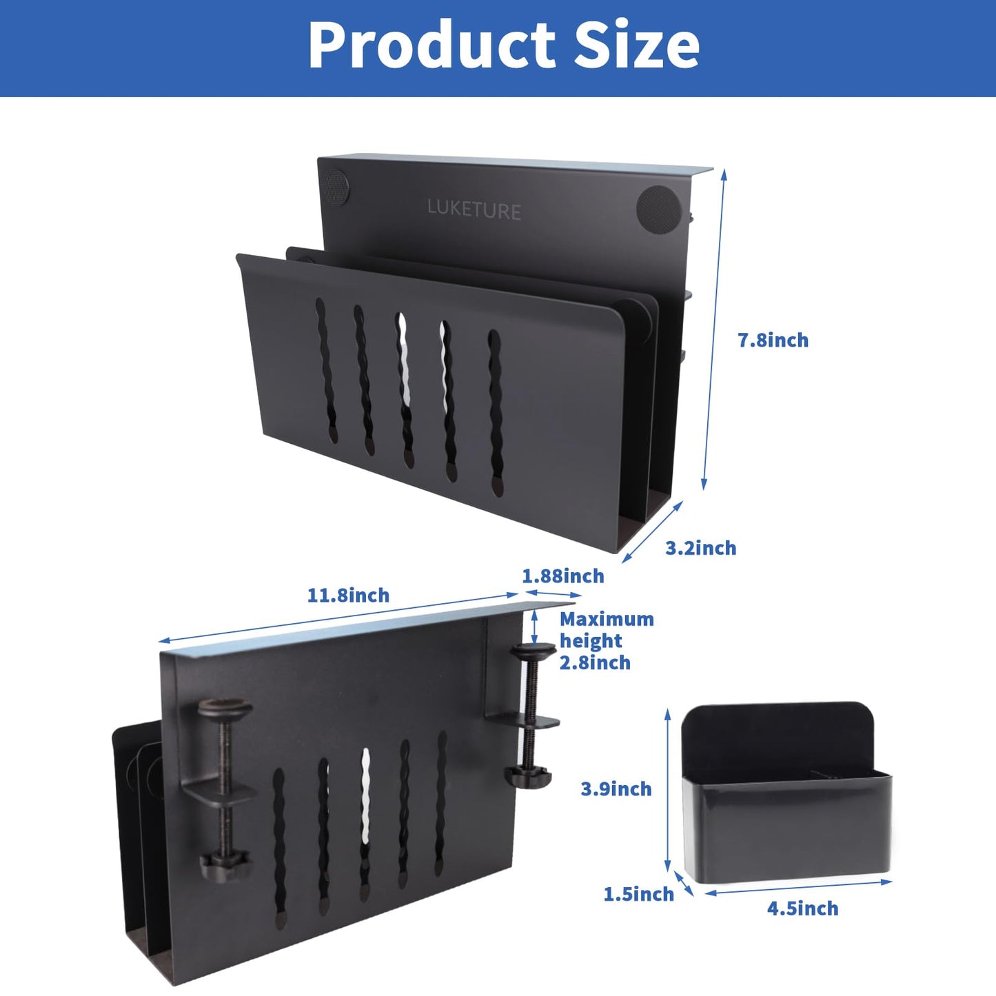 LUKETURE 2 Tier Desk Side Storage, No Drill Laptop Mount with Pen Holder