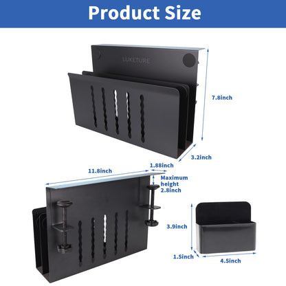LUKETURE 2 Tier Desk Side Storage, No Drill Laptop Mount with Pen Holder