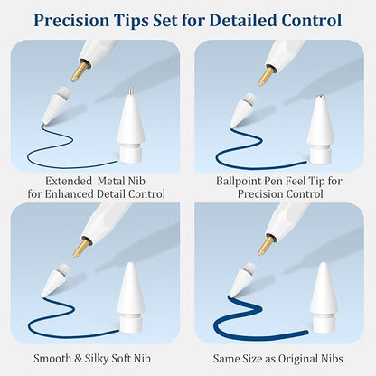 Upgraded Replacement Tips for Apple Pencil 2nd Generation/1st Gen/USB-C & Apple Pencil Pro - Metal Apple Pen Nibs Accessories for iPad Pro Pencil (4 Pack)