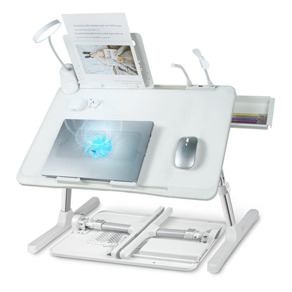 iXTRA Adjustable Laptop Lap Desk with Cooling Fan USB Light for Adults 56x32cm,White