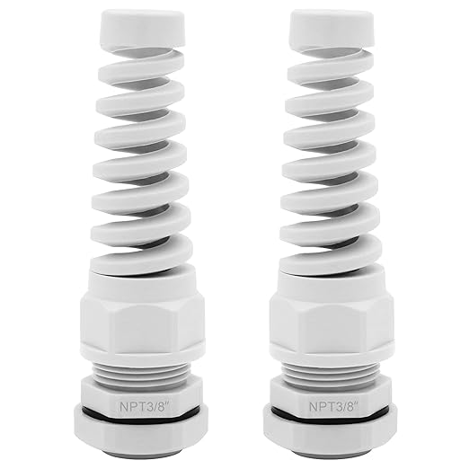 Strain Relief Cord Connector,LISTENJIALE 2Pcs NPT 3/8" Waterproof Cable Gland Flex Spiral Strain Relief Adjustable 5-10mm Cable Connector Nylon Joint with Gaskets(Grey)