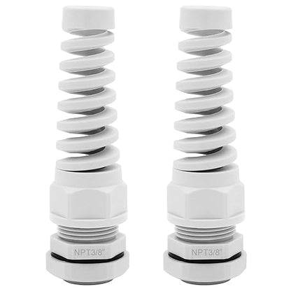 Strain Relief Cord Connector,LISTENJIALE 2Pcs NPT 3/8" Waterproof Cable Gland Flex Spiral Strain Relief Adjustable 5-10mm Cable Connector Nylon Joint with Gaskets(Grey)