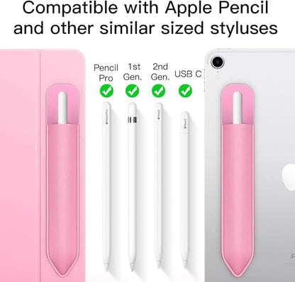 MoKo Pencil Holder Sticker Fit Apple Pencil Pro, Apple Pencil (USB-C), Apple Pencil 1st/2nd Generation, Elastic Pencil Pocket Pouch Adhesive Sleeve Attached to iPad Case for Stylus Pens, Flowers Pink